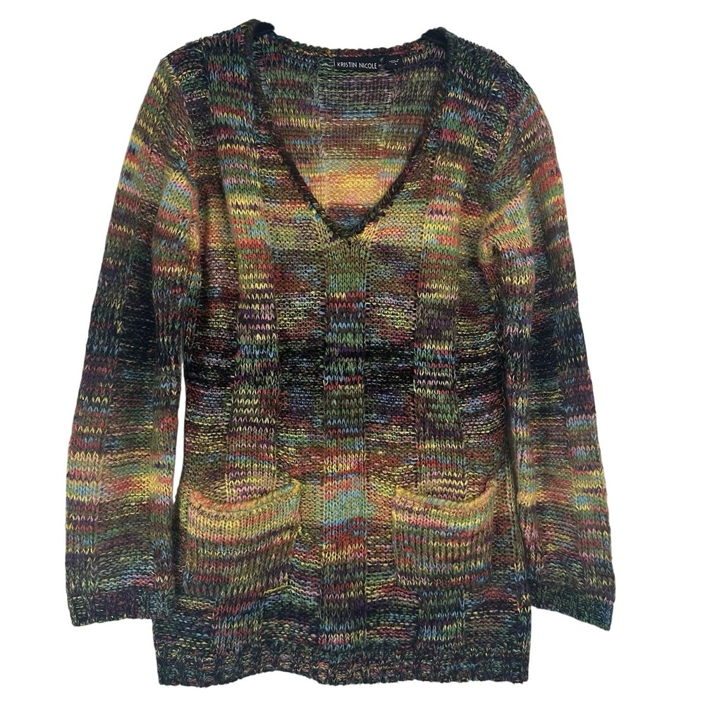 Kristin Nicole Sweater Size Large Pullover Pockets Granola Hippie‎ Rainbow Boho